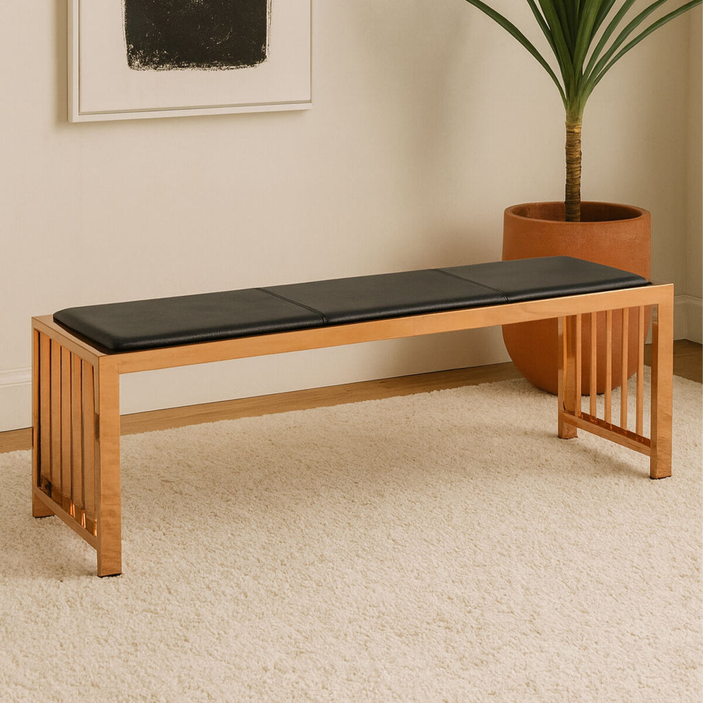 Novara Black Leather & Rose Gold Bench