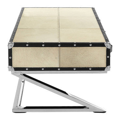 Mango Wood Three-Drawer Coffee Table With Leather Handles Black Trim & Stud Detailing, Kensington Townhouse