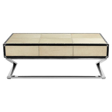 Mango Wood Three-Drawer Coffee Table With Leather Handles Black Trim & Stud Detailing, Kensington Townhouse