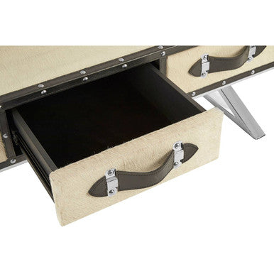 Mango Wood Three-Drawer Coffee Table With Leather Handles Black Trim & Stud Detailing, Kensington Townhouse