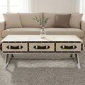 Mango Wood Three-Drawer Coffee Table With Leather Handles Black Trim & Stud Detailing, Kensington Townhouse