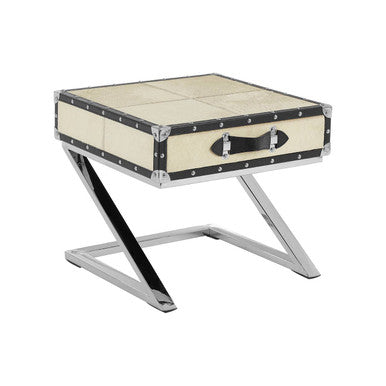 Leather End Table With Metal Stud Detail & Mango Wood Storage, Kensington Townhouse