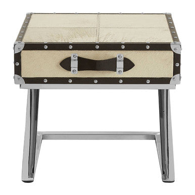 Leather End Table With Metal Stud Detail & Mango Wood Storage, Kensington Townhouse