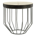 Tall Iron Side Table With Genuine Leather & Mango Wood Top, Kensington Townhouse