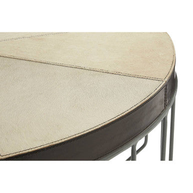 Genuine Leather Coffee Table With Distressed Grey Iron Cage Base, Kensington Townhouse