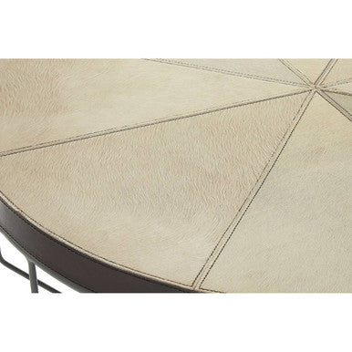 Genuine Leather Coffee Table With Distressed Grey Iron Cage Base, Kensington Townhouse