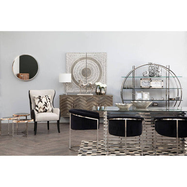 Clear Tempered Glass Rectangular Dining Table With Polished Stainless Steel Stacked Base, Vogue