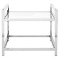 Polished Silver Stainless Steel End Table With Clear Tempered Glass Shelves, Vogue