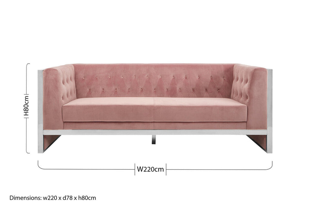 3 Seat Pink Velvet Sofa, Vogue