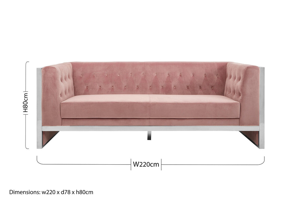 3 Seat Pink Velvet Sofa, Vogue