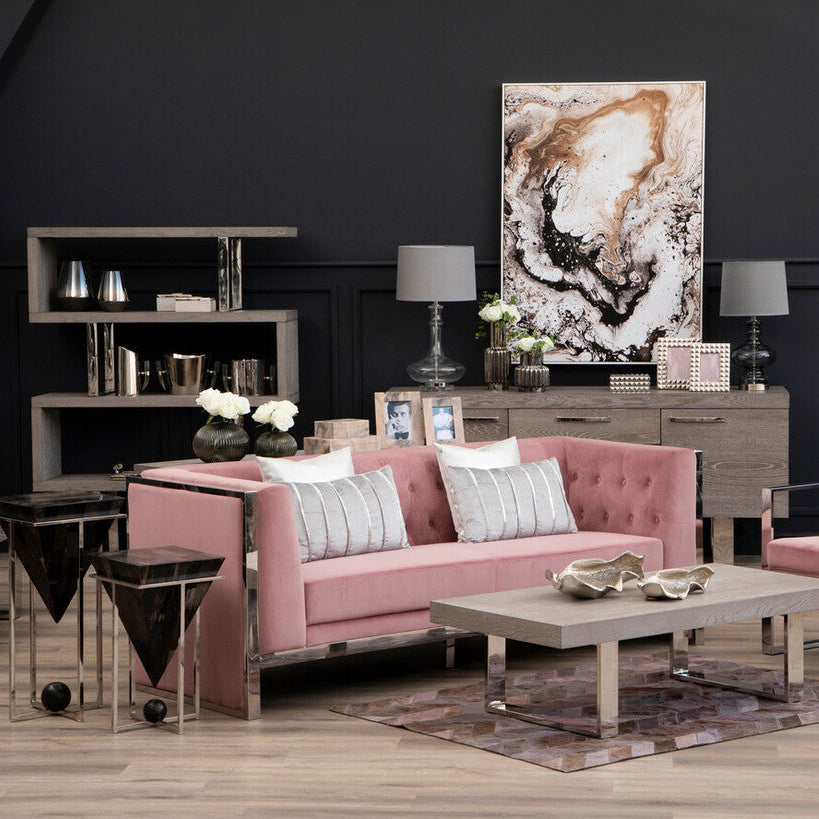 3 Seat Pink Velvet Sofa, Vogue