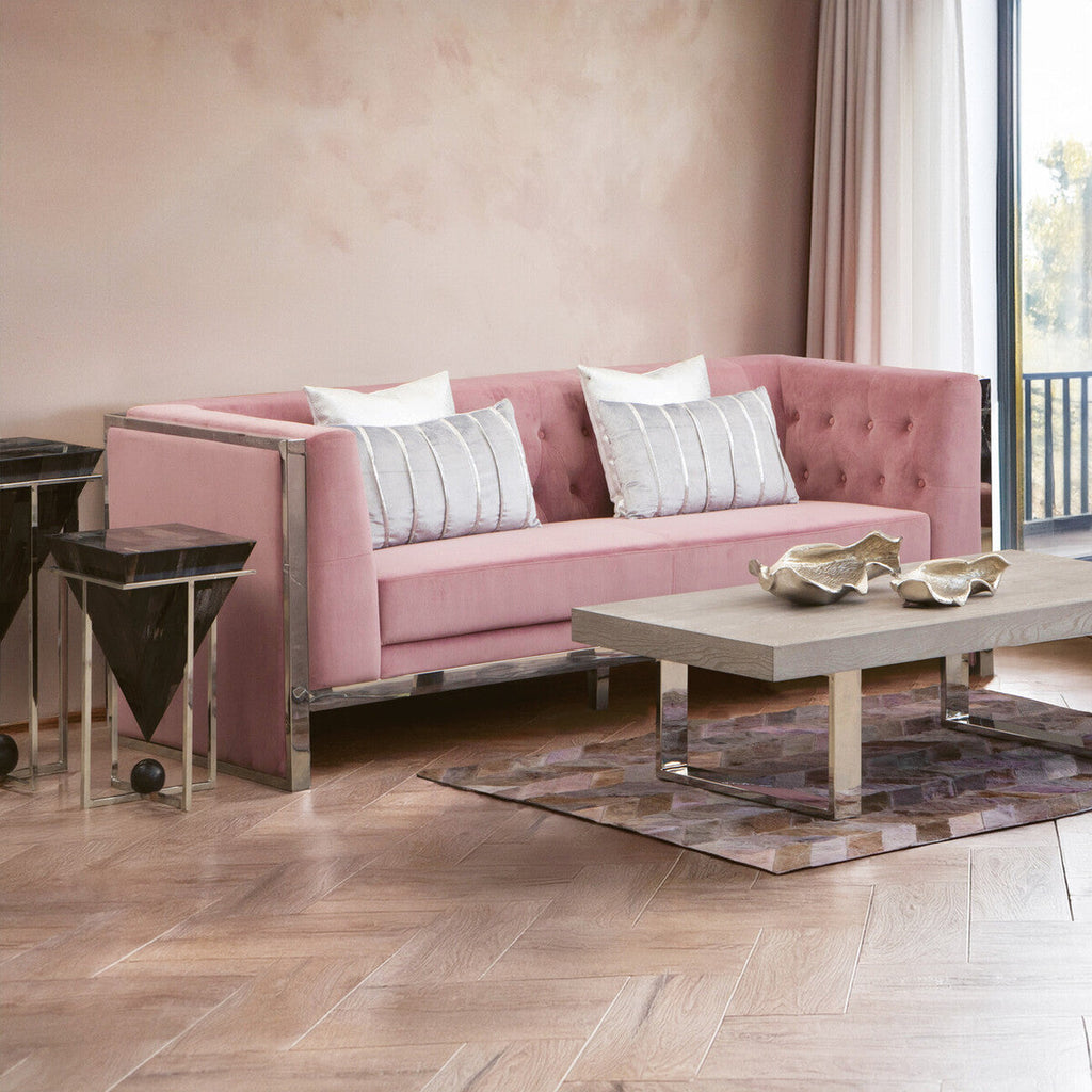 3 Seat Pink Velvet Sofa, Vogue