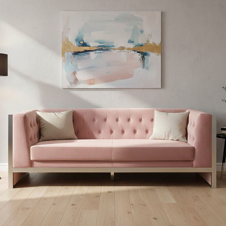3 Seat Pink Velvet Sofa, Vogue