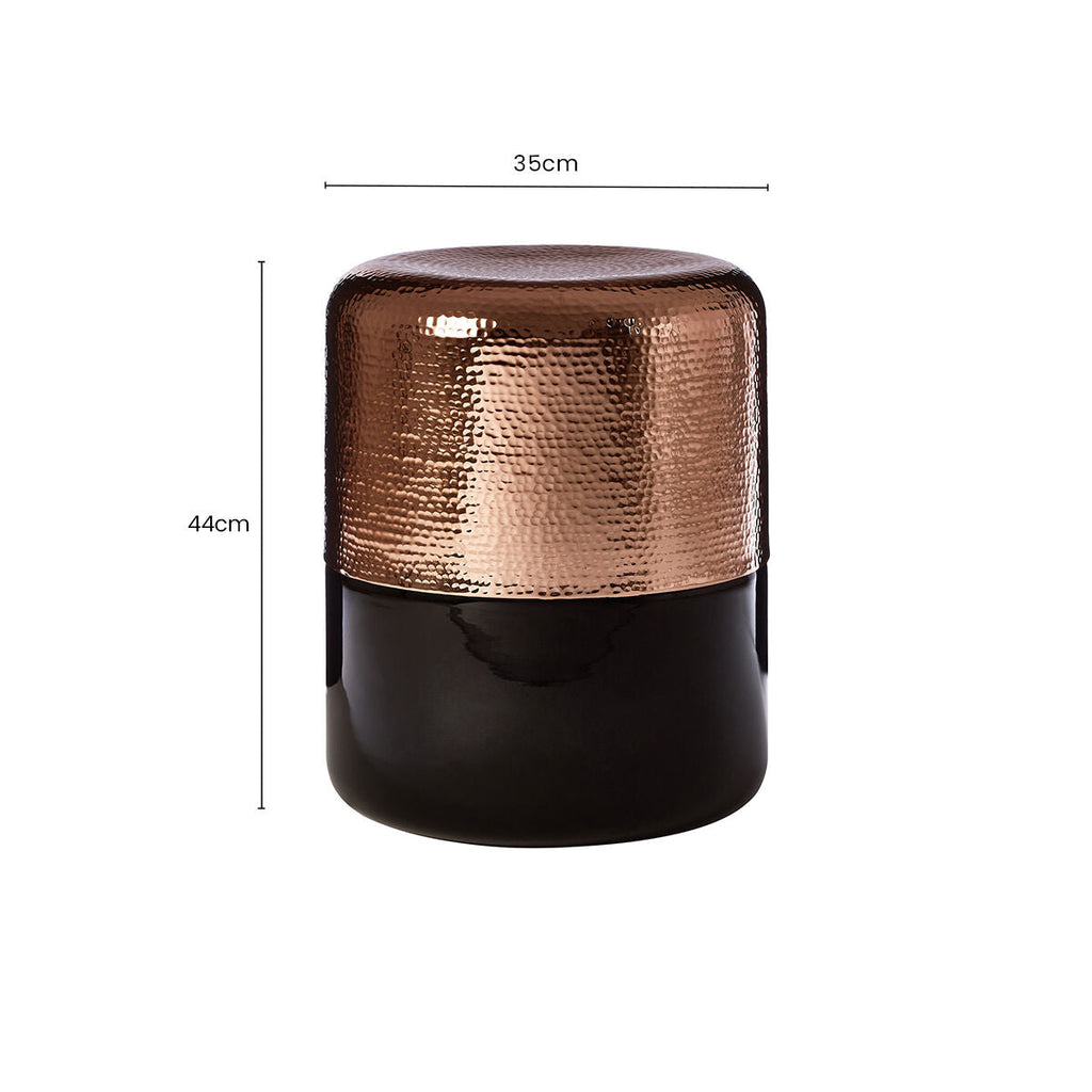 Black Glass Side Table With Hammered Copper Aluminium Base, Margot