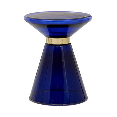 Blue Glass Hourglass Side Table With Gold Steel Ring, Martini