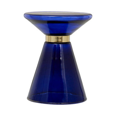 Blue Glass Hourglass Side Table With Gold Steel Ring, Martini