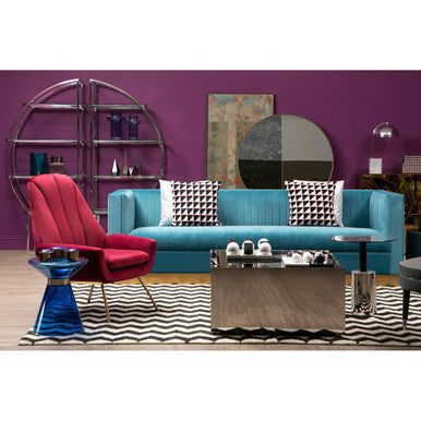 Blue Glass Hourglass Side Table With Gold Steel Ring, Martini