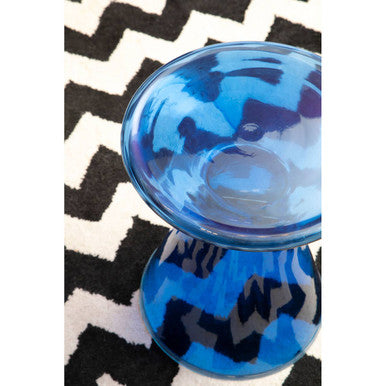Blue Glass Hourglass Side Table With Gold Steel Ring, Martini