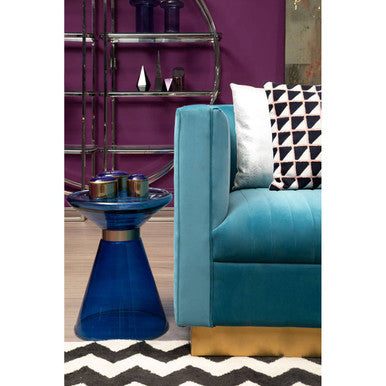 Blue Glass Hourglass Side Table With Gold Steel Ring, Martini