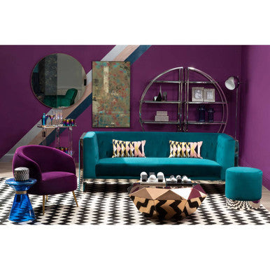 Blue Glass Hourglass Side Table With Gold Steel Ring, Martini