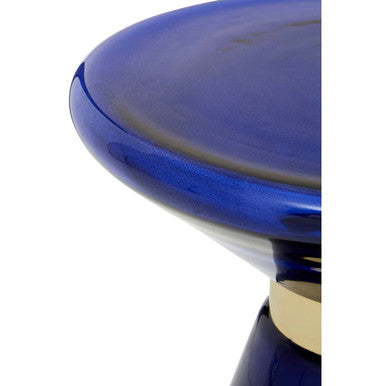 Blue Glass Hourglass Side Table With Gold Steel Ring, Martini