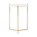 Round White Marble Top Side Table With Gold Three Leg Steel Base, Macy