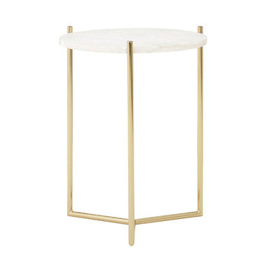 Round White Marble Top Side Table With Gold Three Leg Steel Base, Macy
