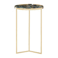 Round Blue Agate Stone Top Side Table With Rich Gold Steel Base, Vita