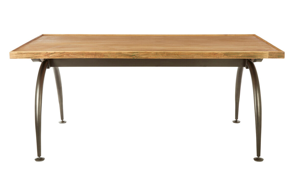 Natural Elm Wood Top Dining Table With Metal Frame, New Foundry