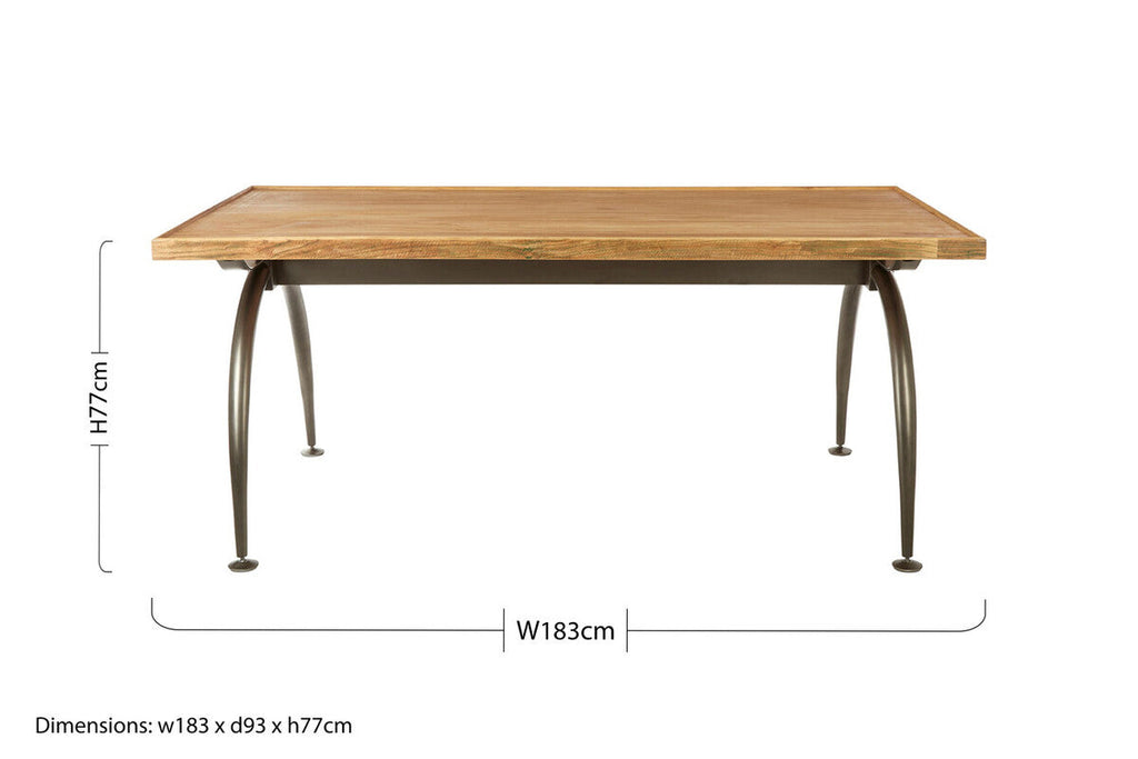 Natural Elm Wood Top Dining Table With Metal Frame, New Foundry