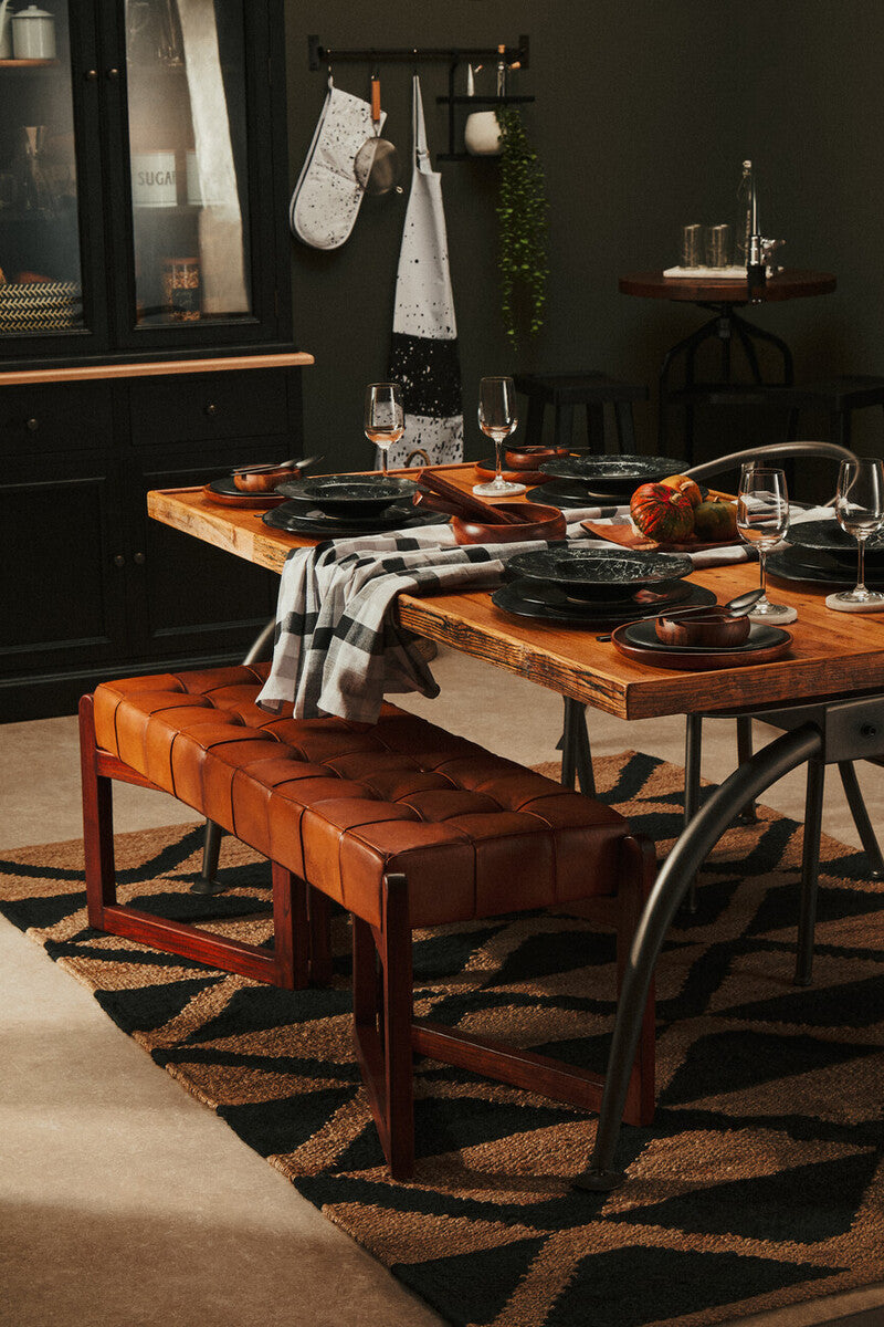 Natural Elm Wood Top Dining Table With Metal Frame, New Foundry