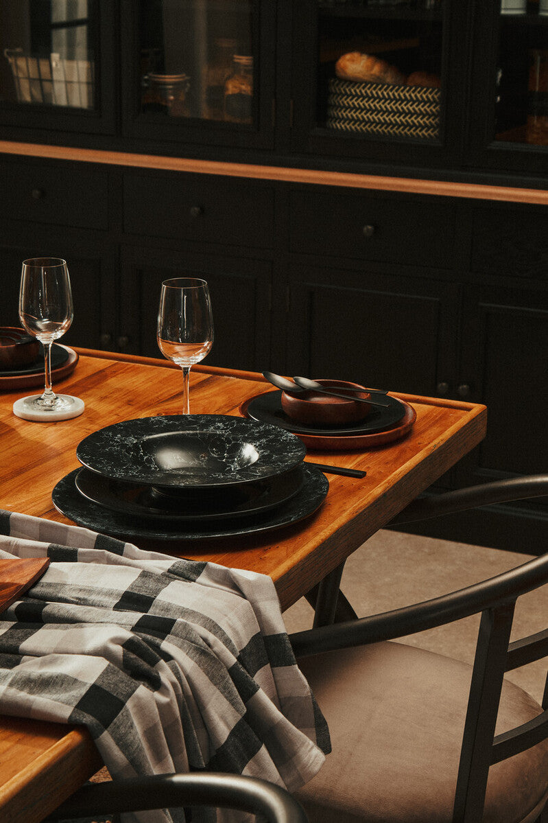 Natural Elm Wood Top Dining Table With Metal Frame, New Foundry