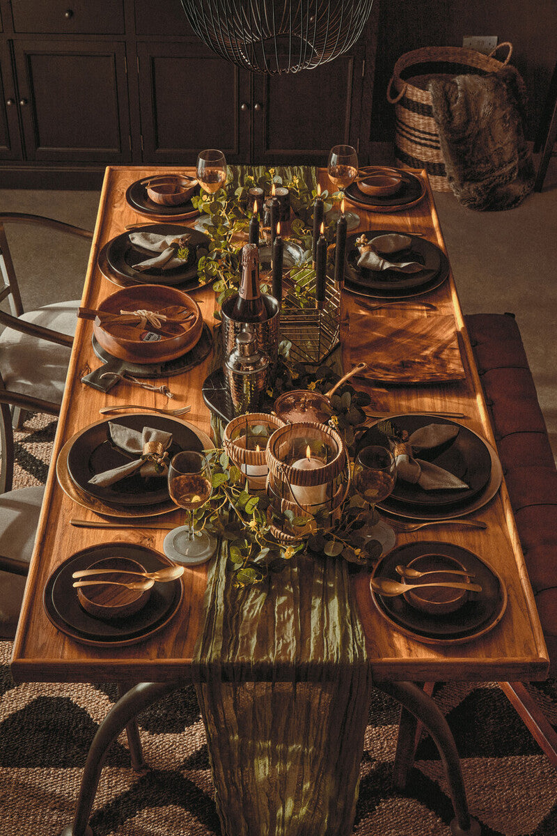 Natural Elm Wood Top Dining Table With Metal Frame, New Foundry