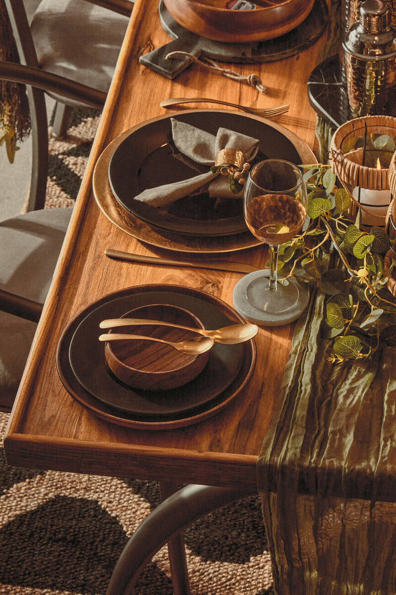 Natural Elm Wood Top Dining Table With Metal Frame, New Foundry
