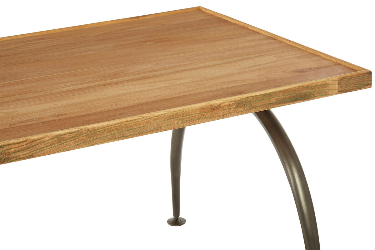 Natural Elm Wood Top Dining Table With Metal Frame, New Foundry