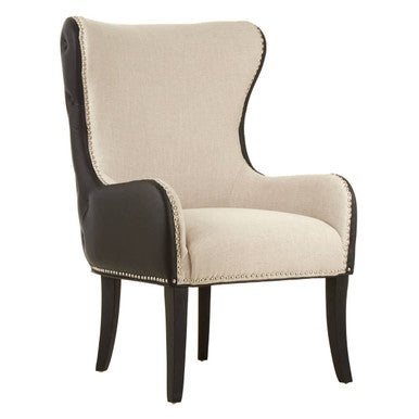 Doucet Natural Fabric Armchair With Black Leather Back