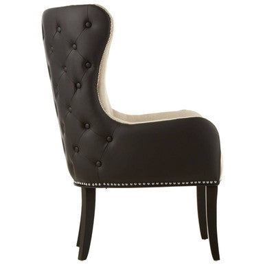 Doucet Natural Fabric Armchair With Black Leather Back