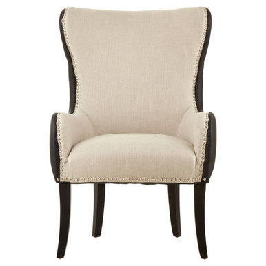 Doucet Natural Fabric Armchair With Black Leather Back