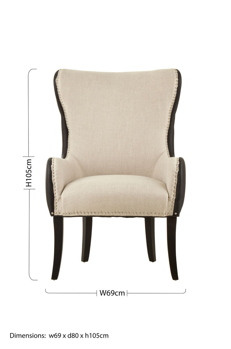 Doucet Natural Fabric Armchair With Black Leather Back