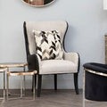 Doucet Natural Fabric Armchair With Black Leather Back