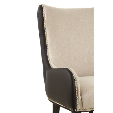 Doucet Natural Fabric Armchair With Black Leather Back
