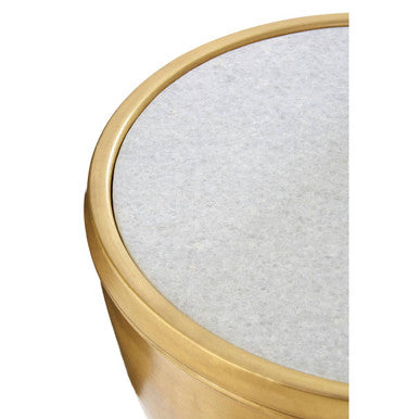 Gold Metal Side Table With Natural White Marble Top & Tapered Legs, Crest