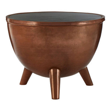 Copper Metal Coffee Table With Natural Green Marble Top & Tapered Legs, Crest