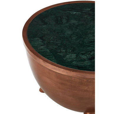 Copper Metal Coffee Table With Natural Green Marble Top & Tapered Legs, Crest