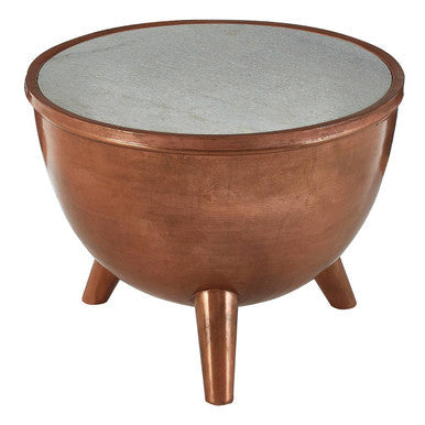 Copper Metal Coffee Table With Natural White Marble Top & Tapered Legs, Crest