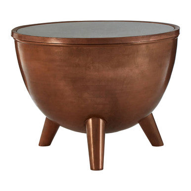Copper Metal Coffee Table With Natural White Marble Top & Tapered Legs, Crest