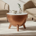 Copper Metal Coffee Table With Natural White Marble Top & Tapered Legs, Crest