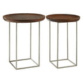 Set Of 2 Side Tables With Reflective Silver Iron Legs & Wood Tops, Crest