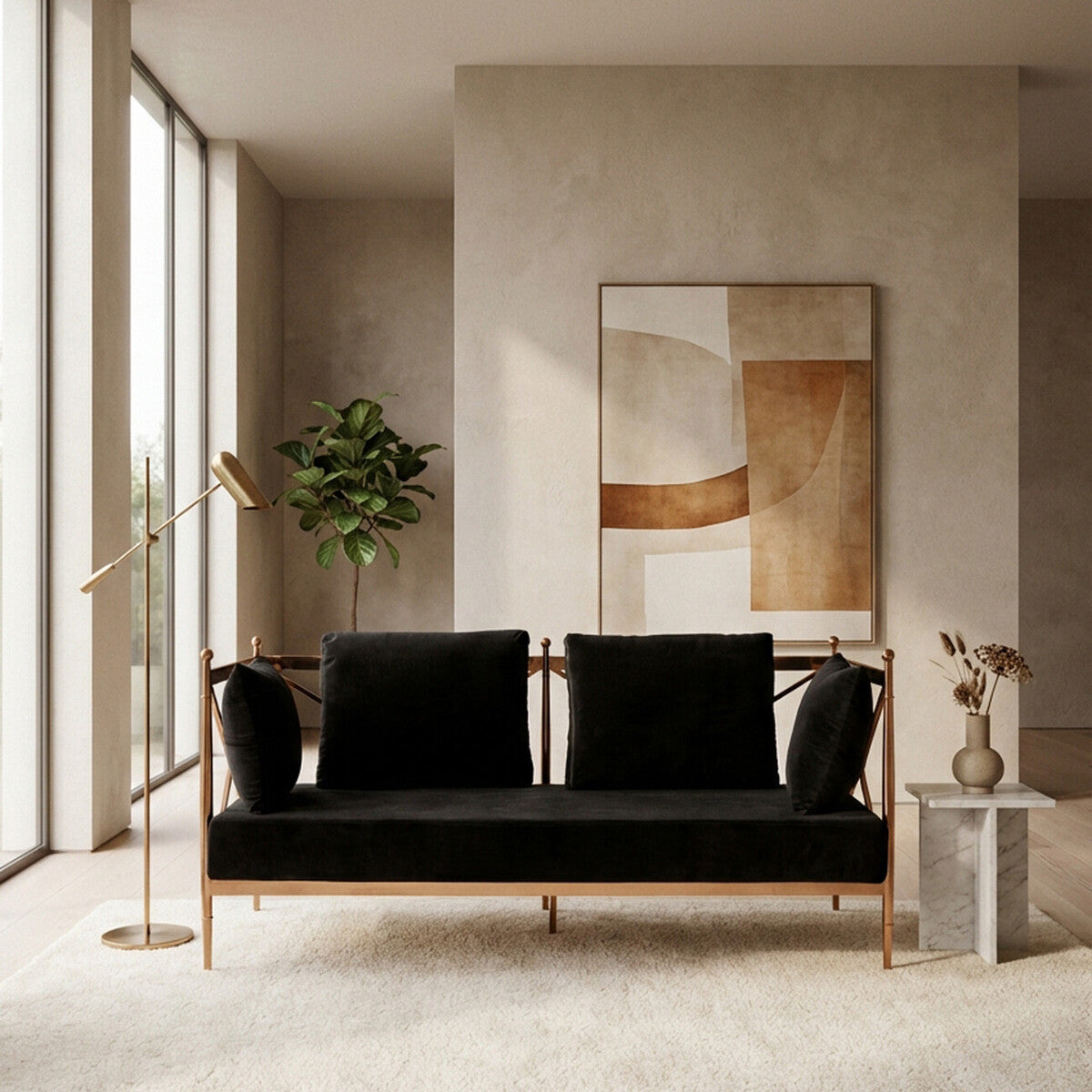 2 Seat Rose Gold Lattice Arms Sofa, Novo