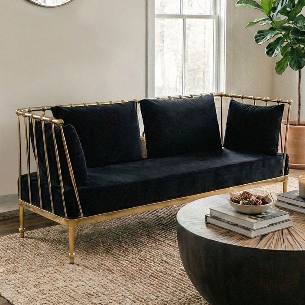 2 Seat Gold Tapered Arms Sofa, Novo